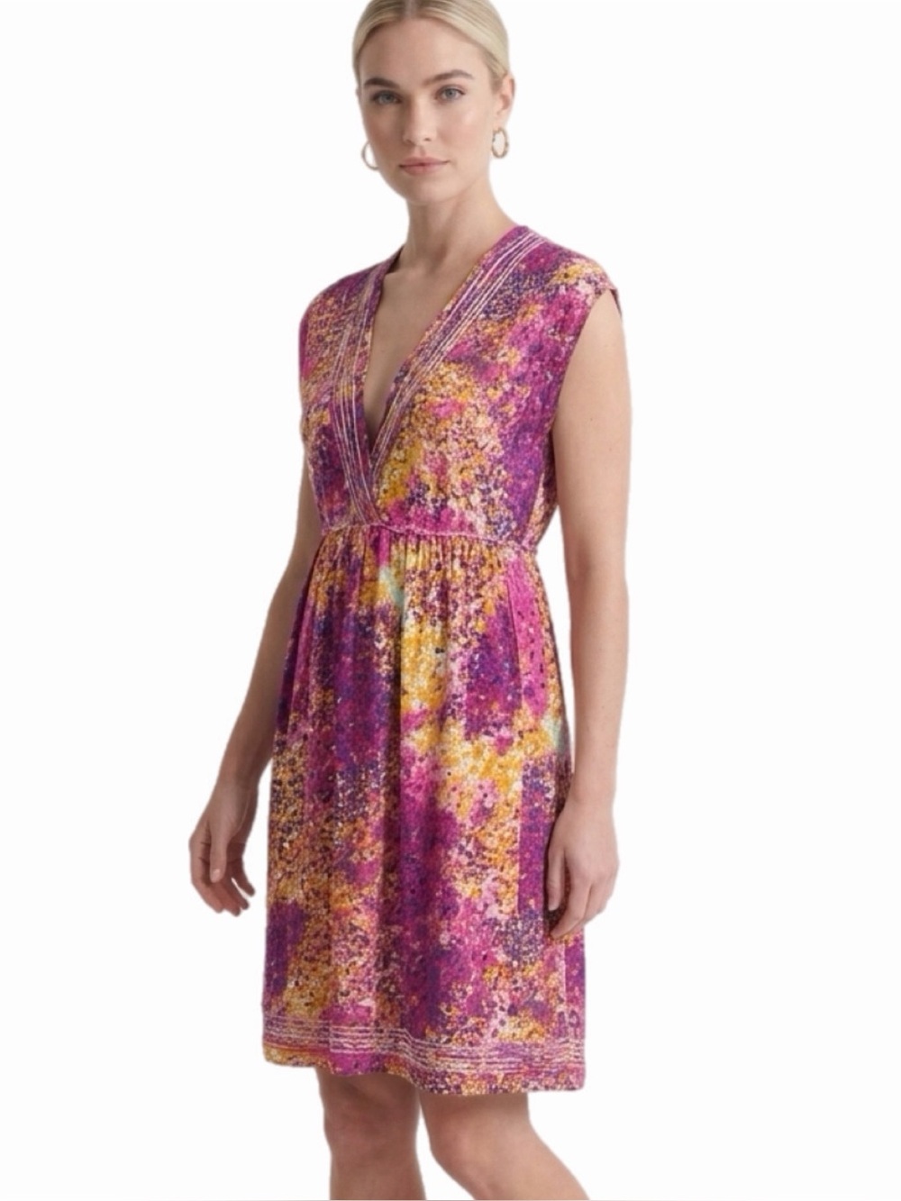 CALVIN KLEIN Fuchsia Multi Abstract Faux Wrap Fit & Flare Stretch Size 8